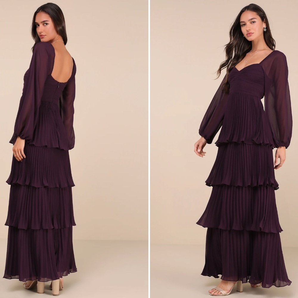 LULU's Sexy Elegant Chic Wedding Bridesmaid Flowy Romantic Long Sleeve Maxi - Picture 4 of 5